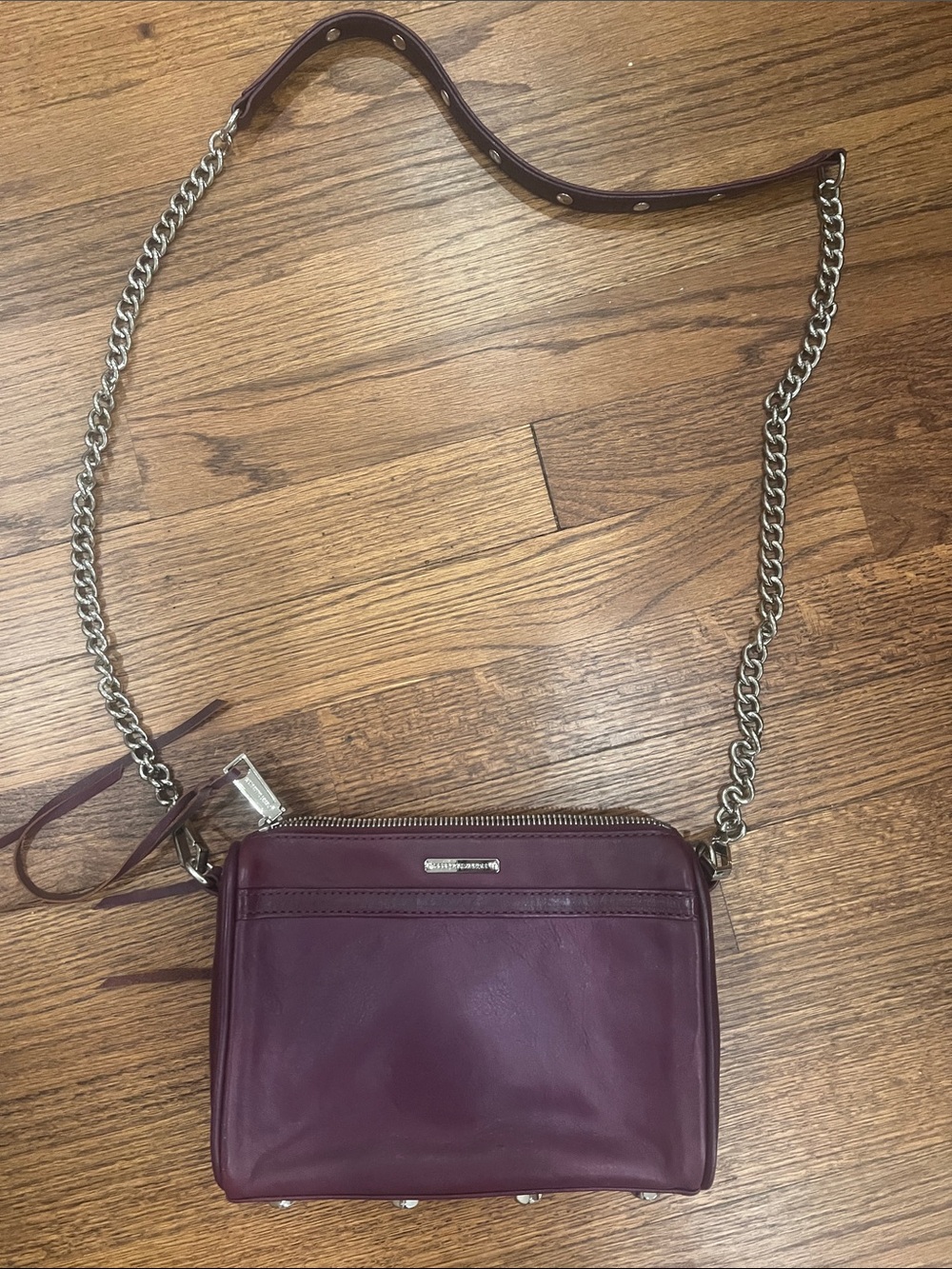 Rebecca Minkoff Plum Leather Mini Crossbody with Chain Strap
